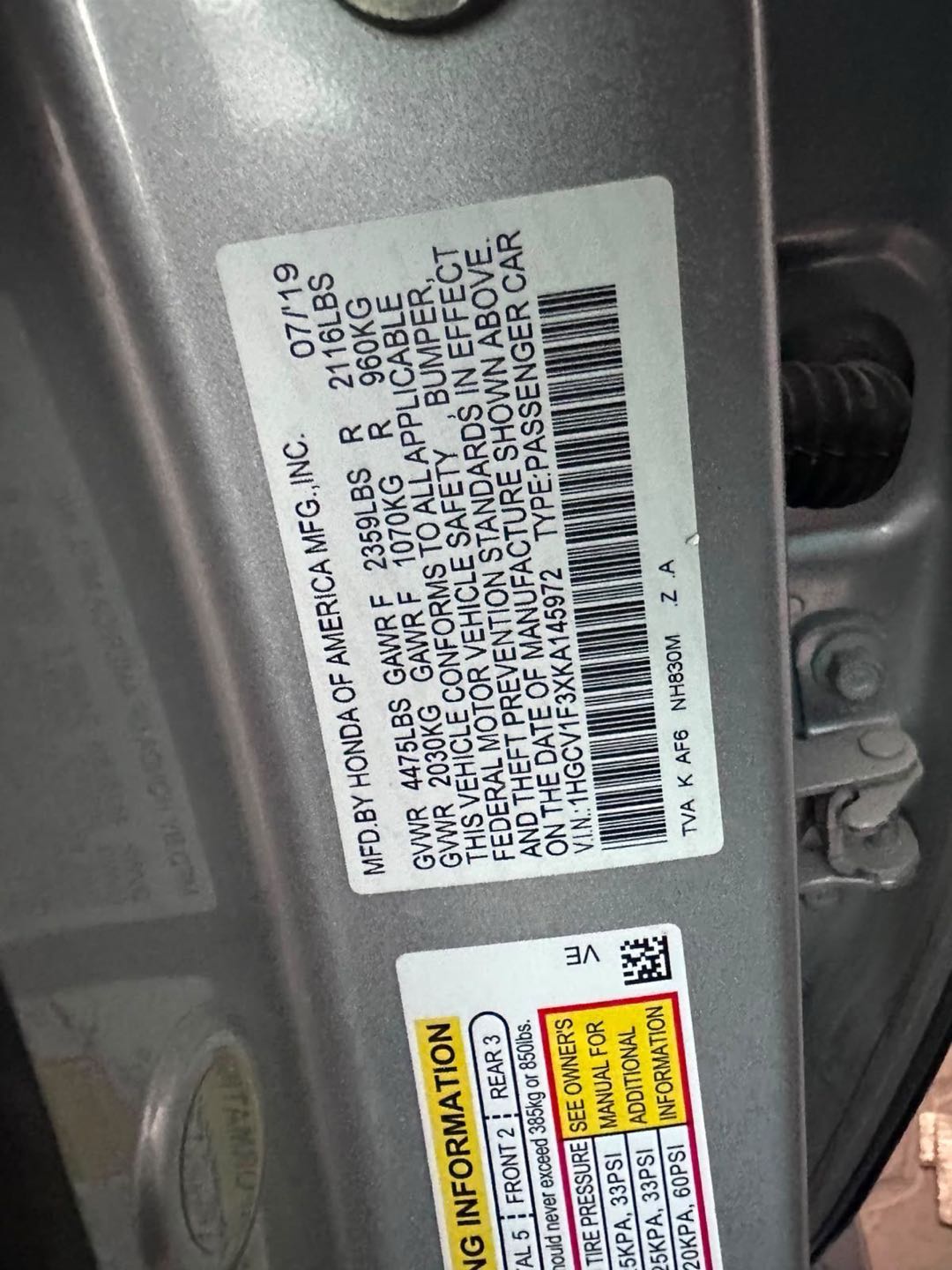 Car Image 2019 HONDA ACCORD