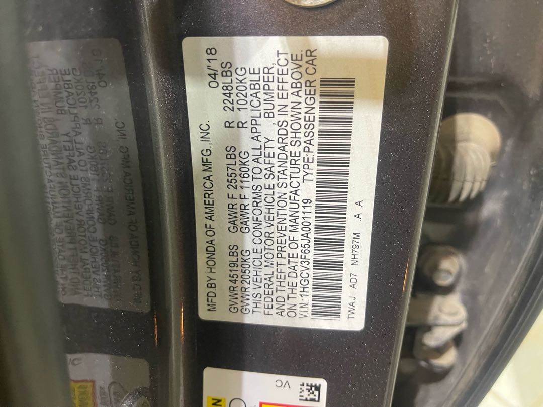Car Image 2018 HONDA ACCORD EXL
