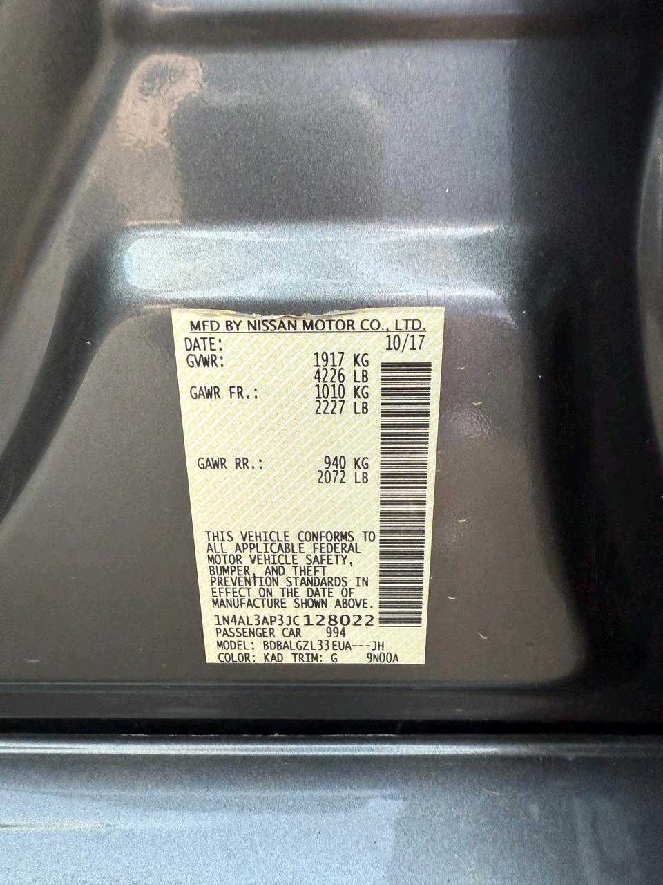 Car Image 2018 NISSAN ALTIMA S