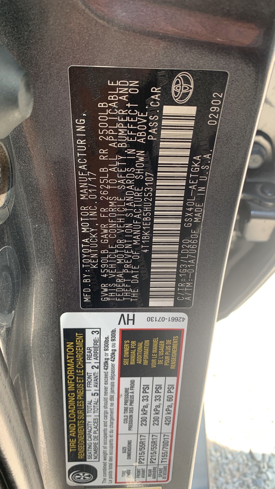 Car Image 2017 TOYOTA AVALON XLE