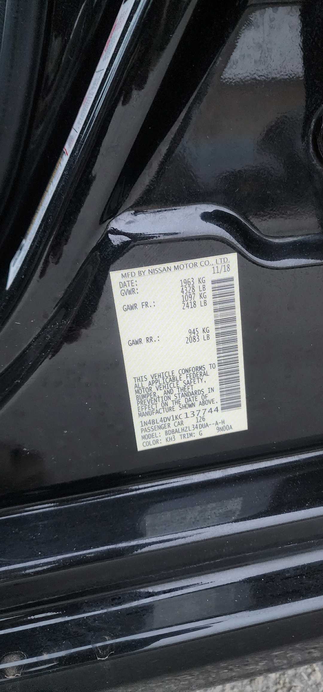 Car Image 2019 NISSAN ALTIMA SV