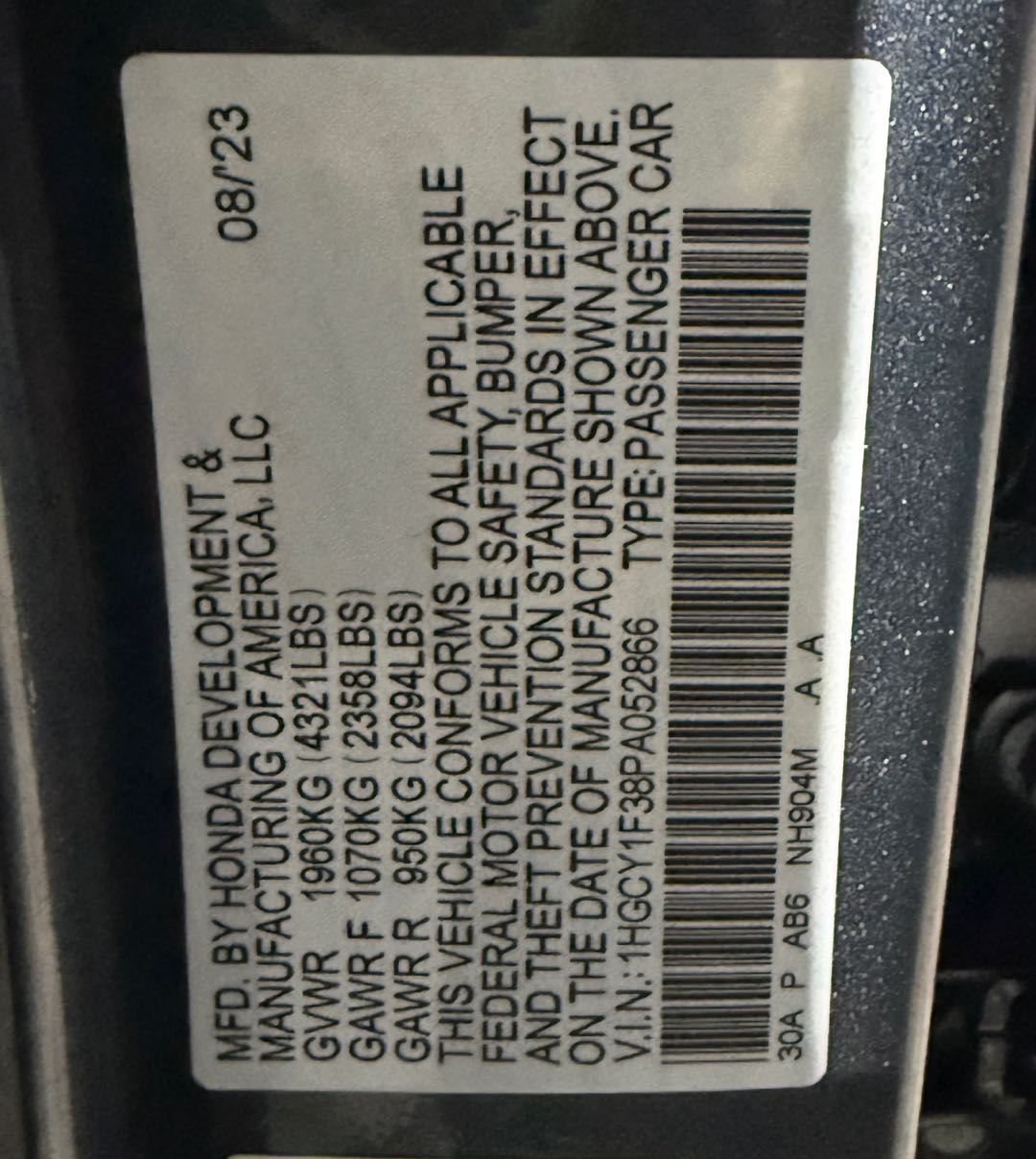 Car Image 2023 HONDA ACCORD EX