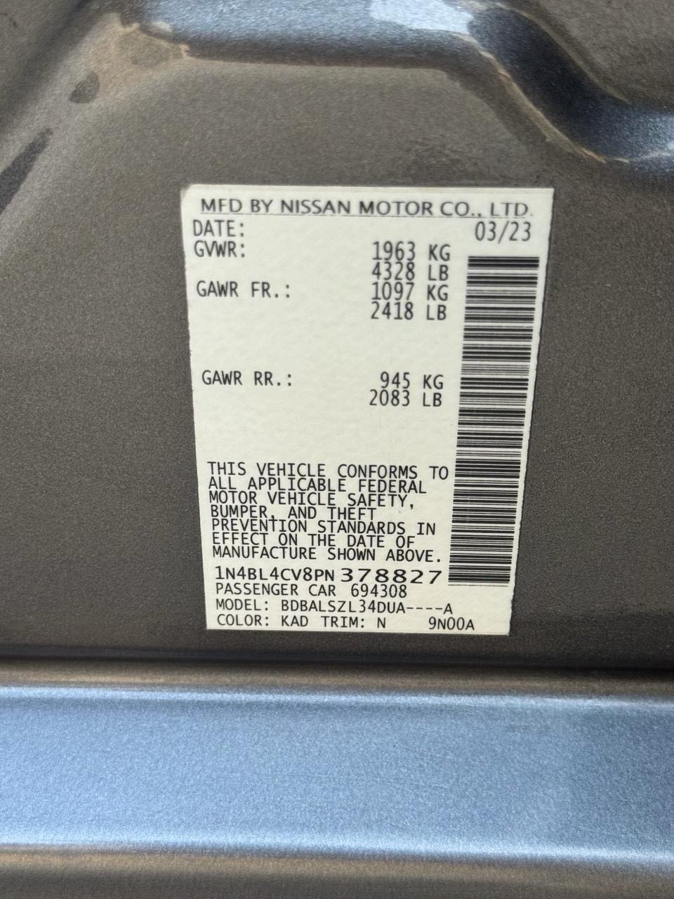 Car Image 2023 NISSAN ALTIMA SR
