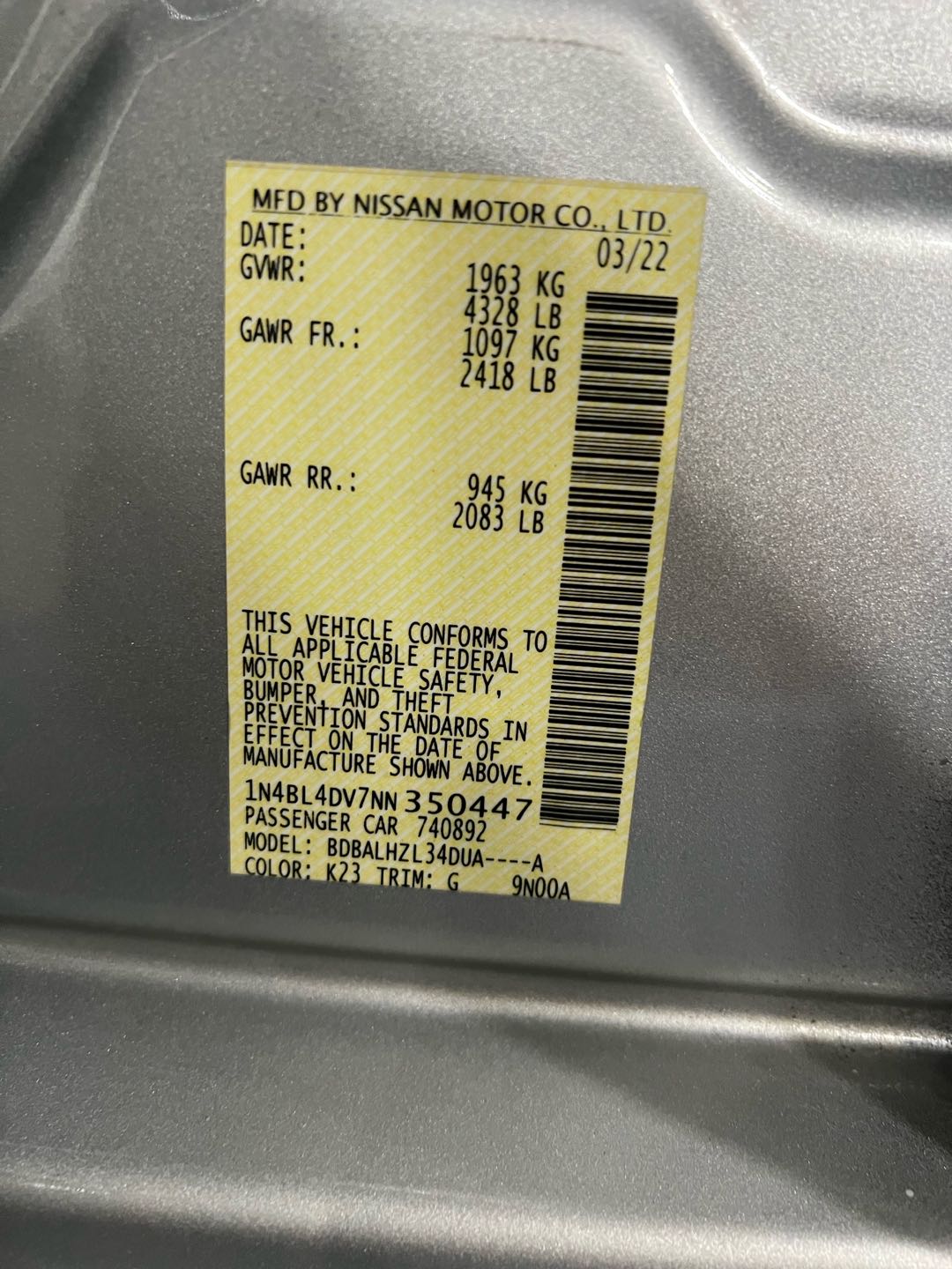 Car Image 2022 NISSAN ALTIMA SV