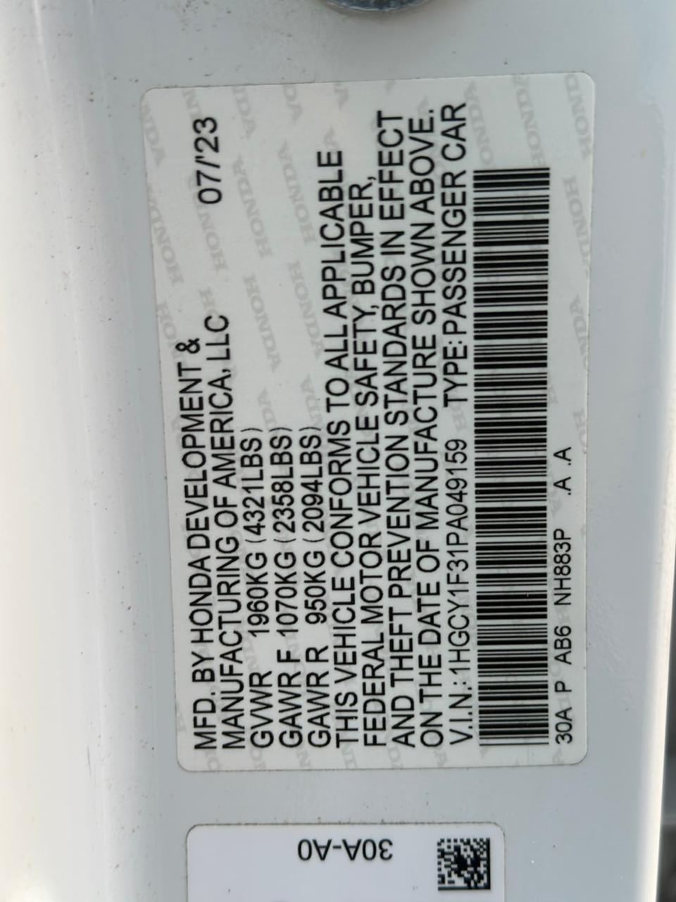 Car Image 2023 HONDA ACCORD EX