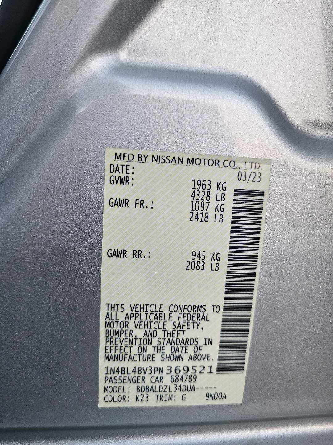 Car Image 2023 NISSAN ALTIMA S