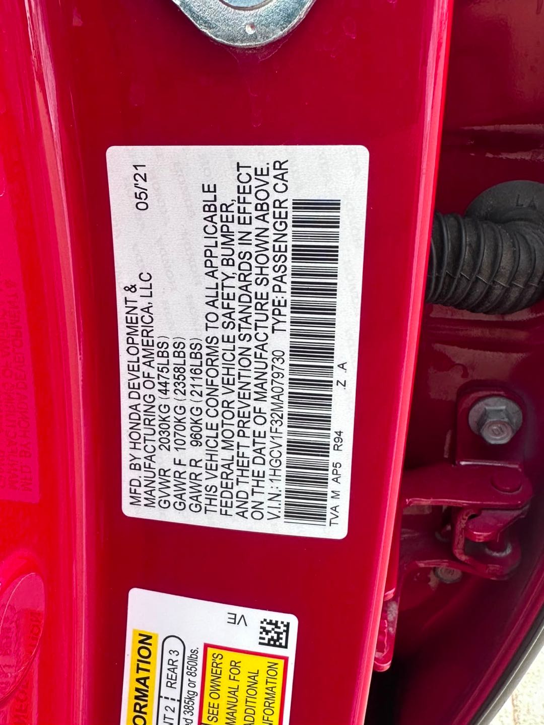 Car Image 2021 HONDA ACCORD SPORT