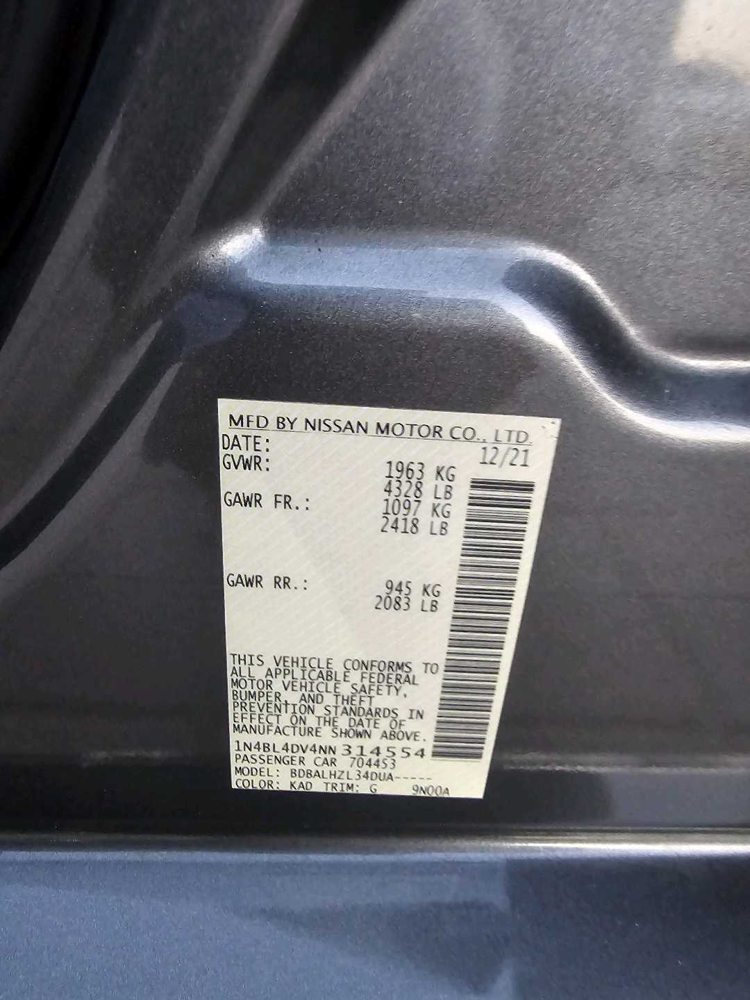 Car Image 2022 NISSAN ALTIMA SV