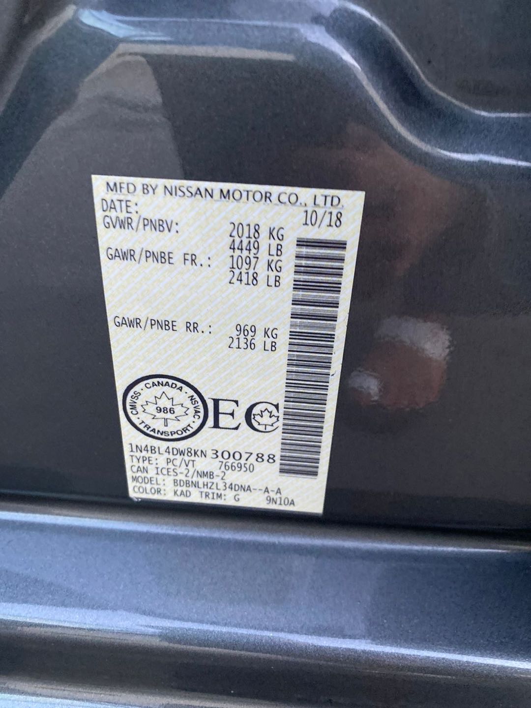 Car Image 2019 NISSAN ALTIMA SV