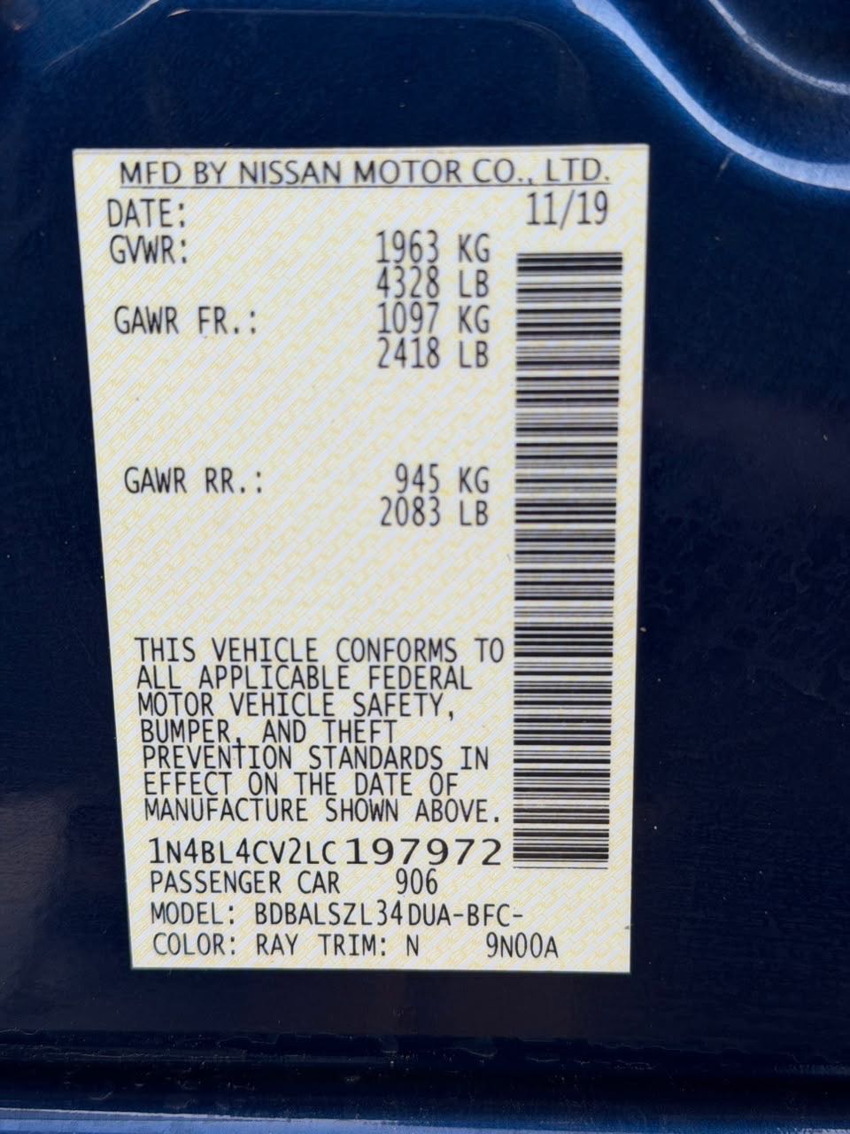 Car Image 2020 NISSAN ALTIMA SR