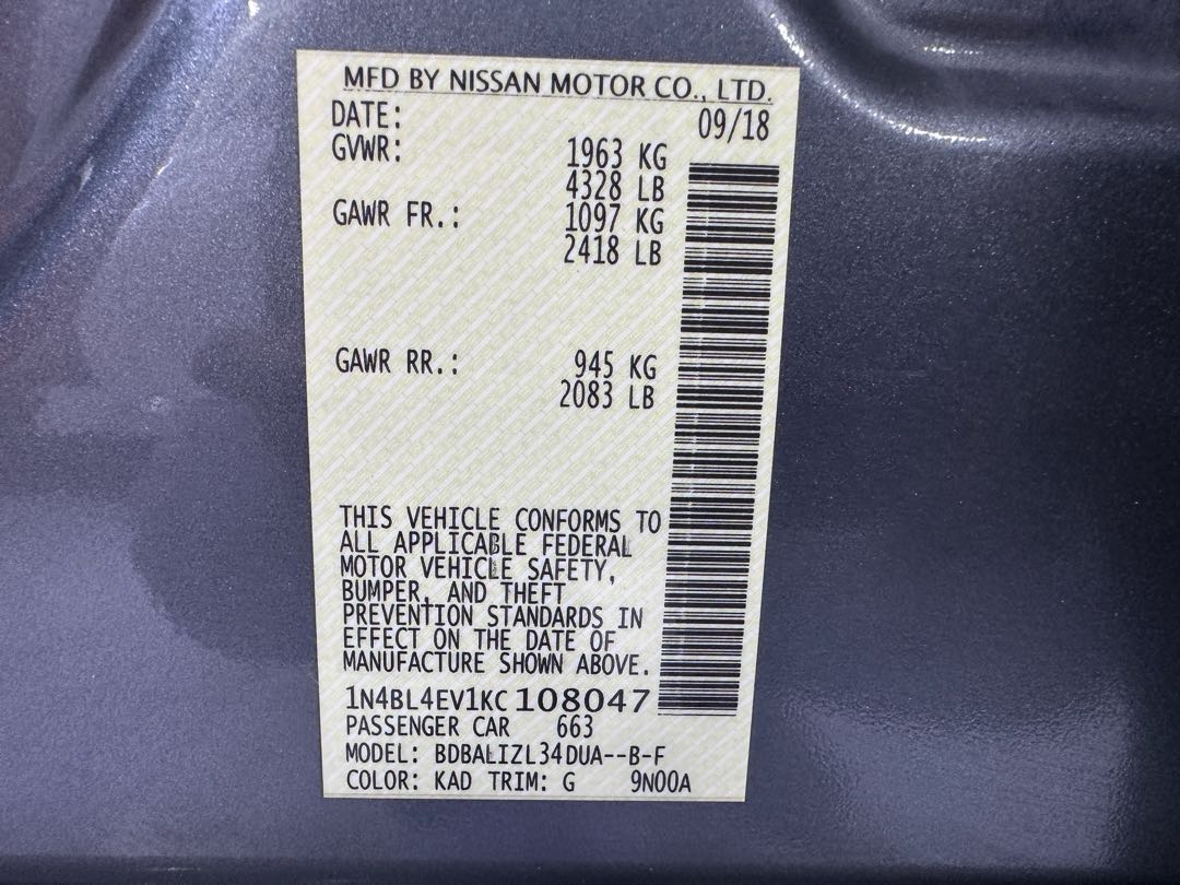 Car Image 2019 NISSAN ALTIMA SL