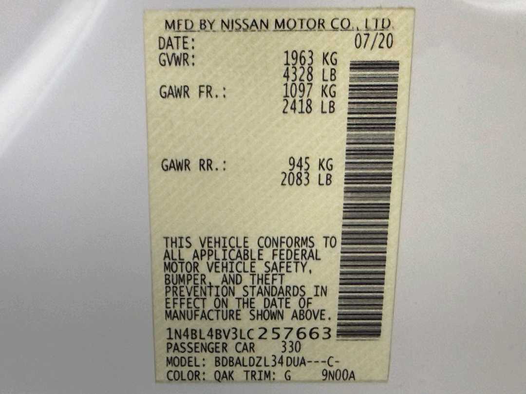 Car Image 2020 NISSAN ALTIMA SL