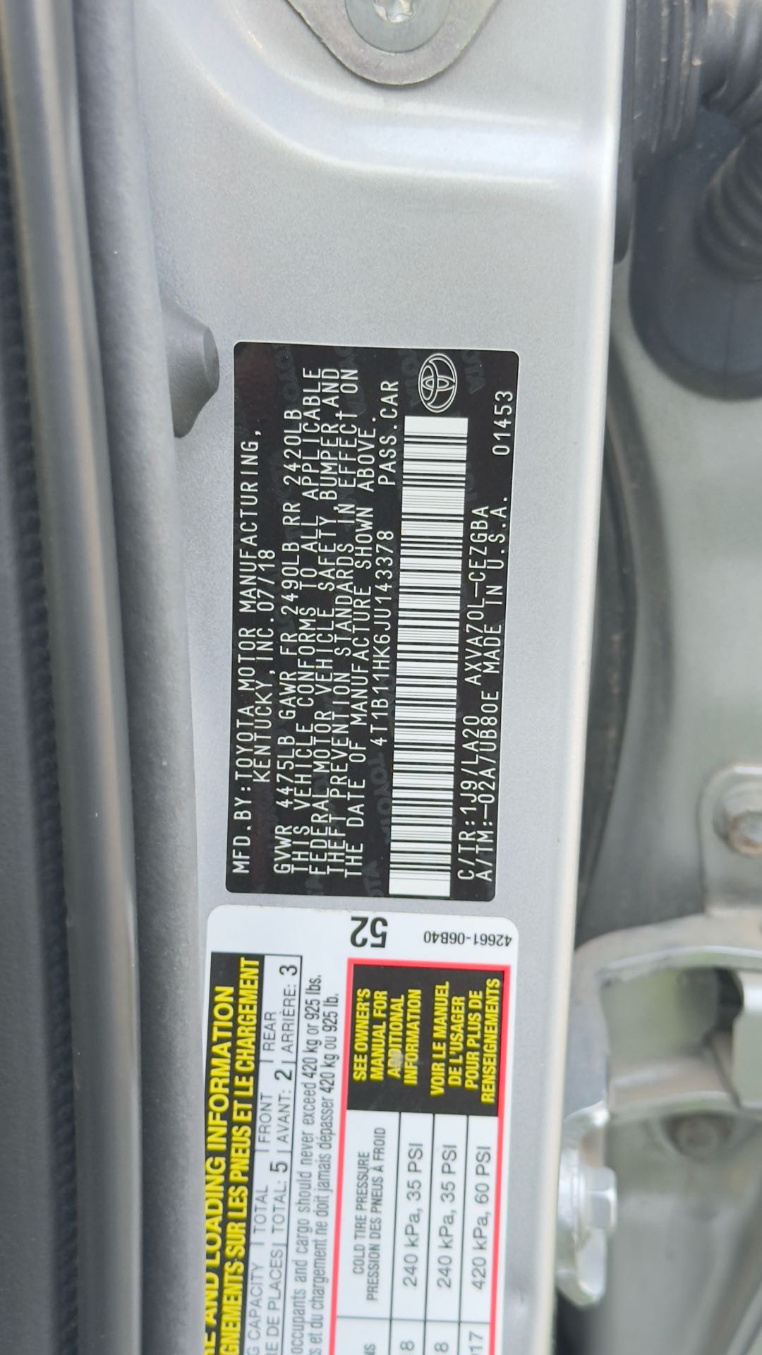Car Image 2018 TOYOTA CAMRY XLE