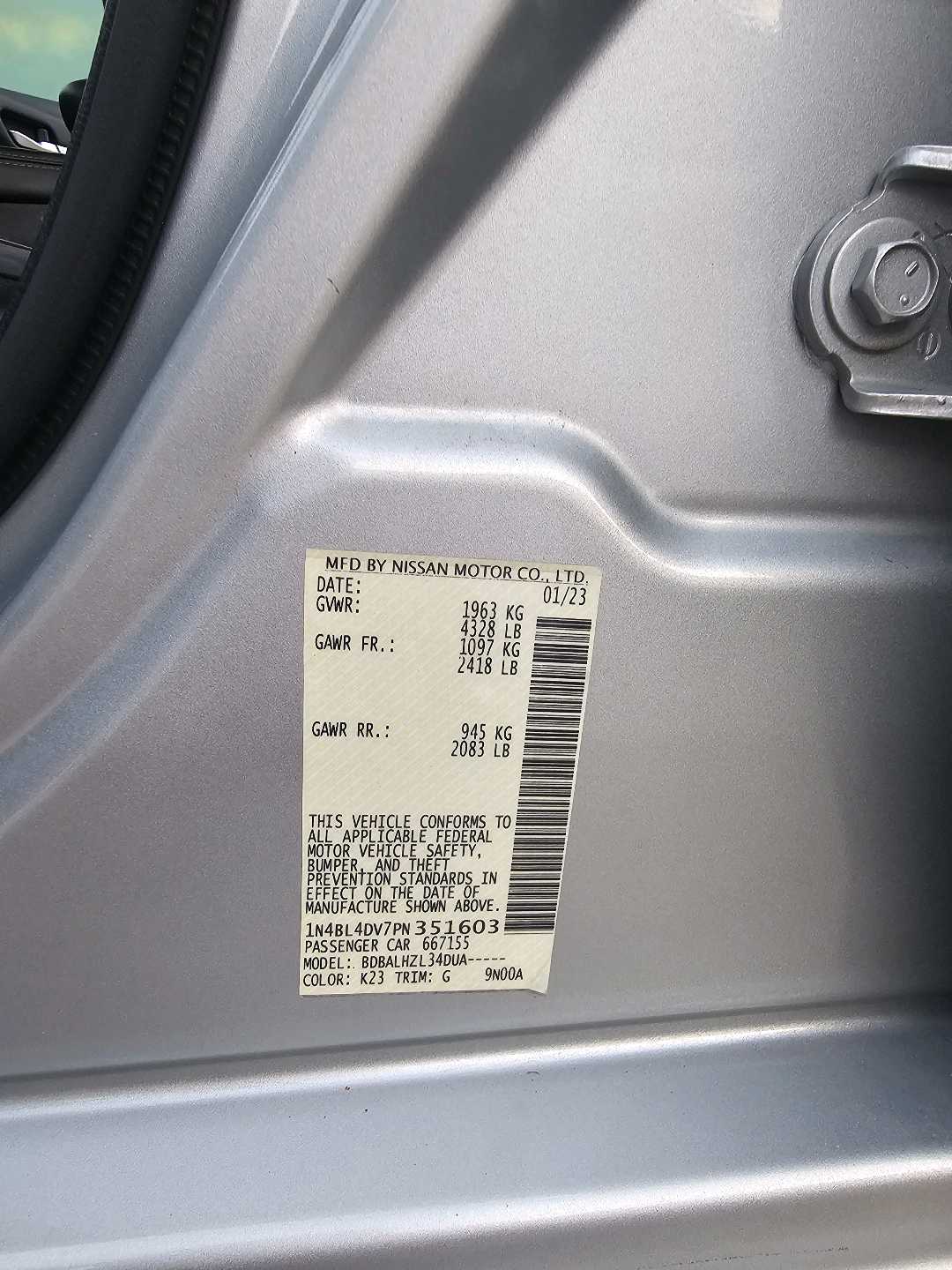 Car Image 2023 NISSAN ALTIMA SV
