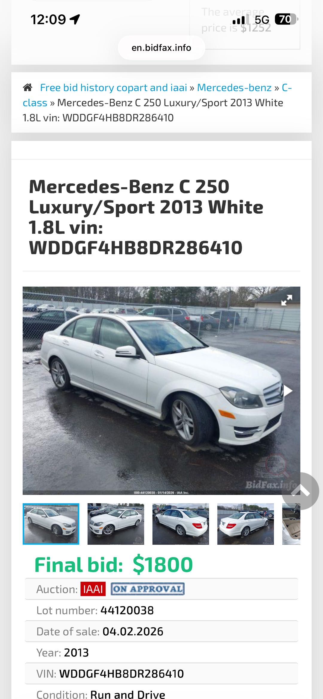 Car Image 2013 MERCEDES C Class 250