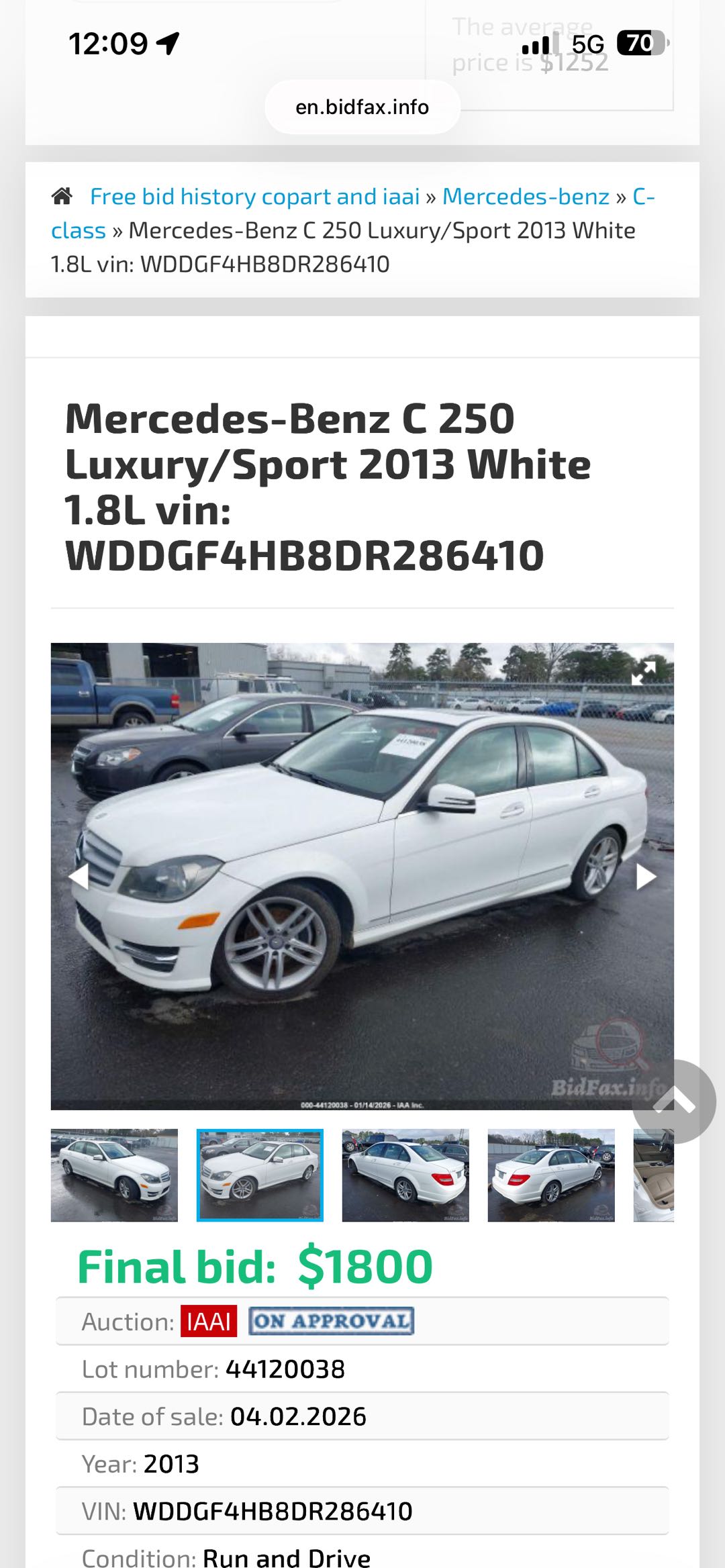 Car Image 2013 MERCEDES C Class 250