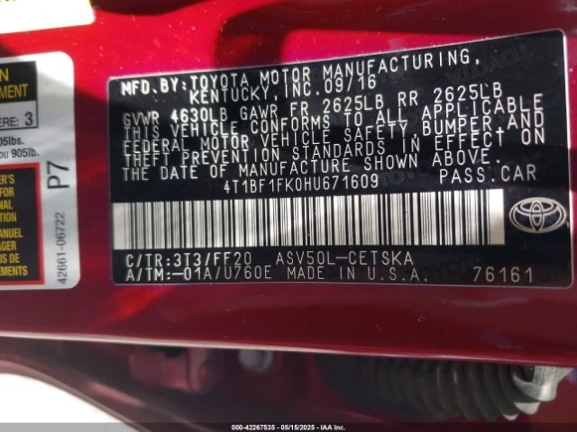 Car Image 2017 TOYOTA CAMRY