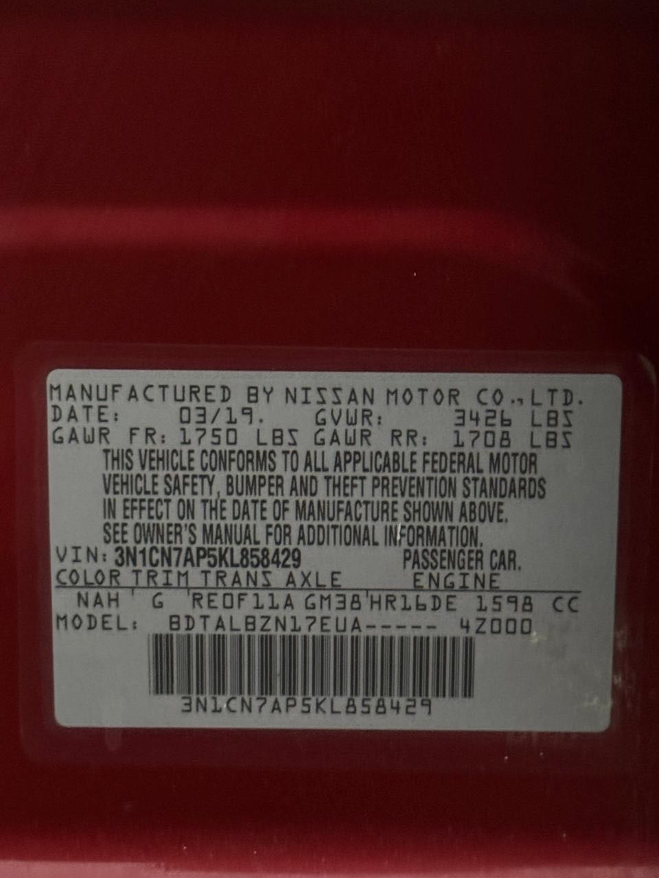 Car Image 2019 NISSAN SUNNY 