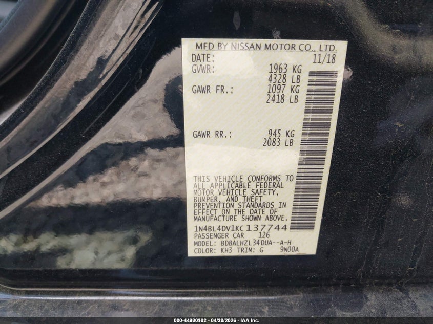 Car Image 2019 NISSAN ALTIMA