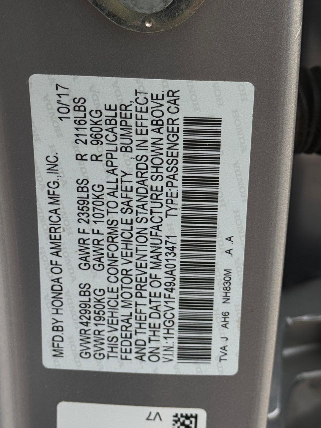 Car Image 2018 HONDA ACCORD EX